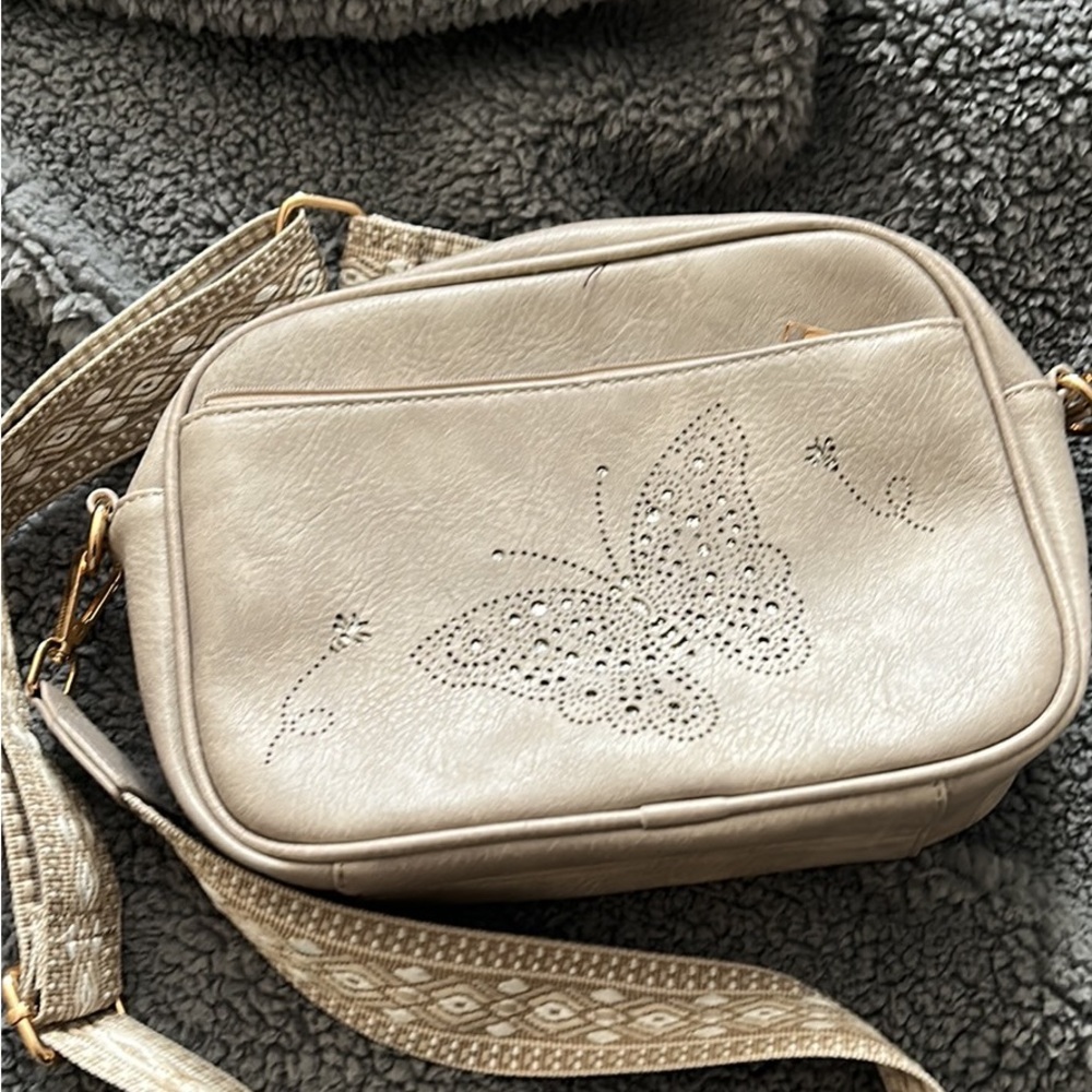 Crossbody grey butterfly guitar strap mini/small excellent like new